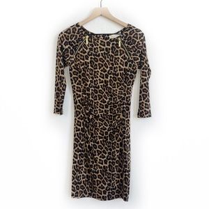 Michael Kors Cheetah Print Fitted Midi Dress